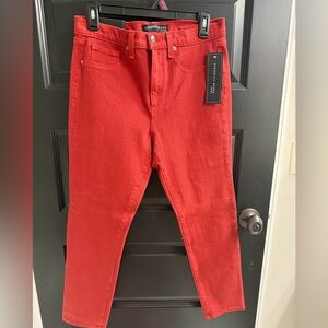 Veronica Beard Kate Crop Jeans Red Size 28 High Rise Straight Leg NWT